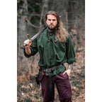 Imagen del producto Camisa medieval con cuello alto y cordones Georg verde jaspeado
