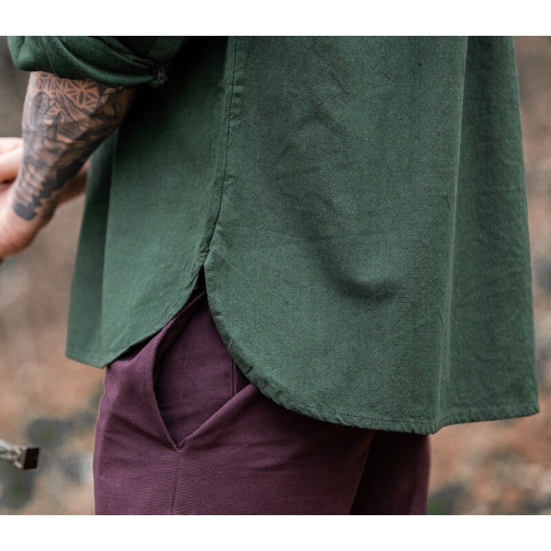 Imagen del producto Camisa medieval con cuello alto y cordones Georg verde jaspeado
