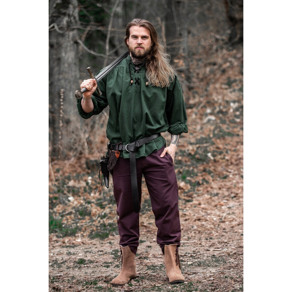 Imagen del producto Camisa medieval con cuello alto y cordones Georg verde jaspeado