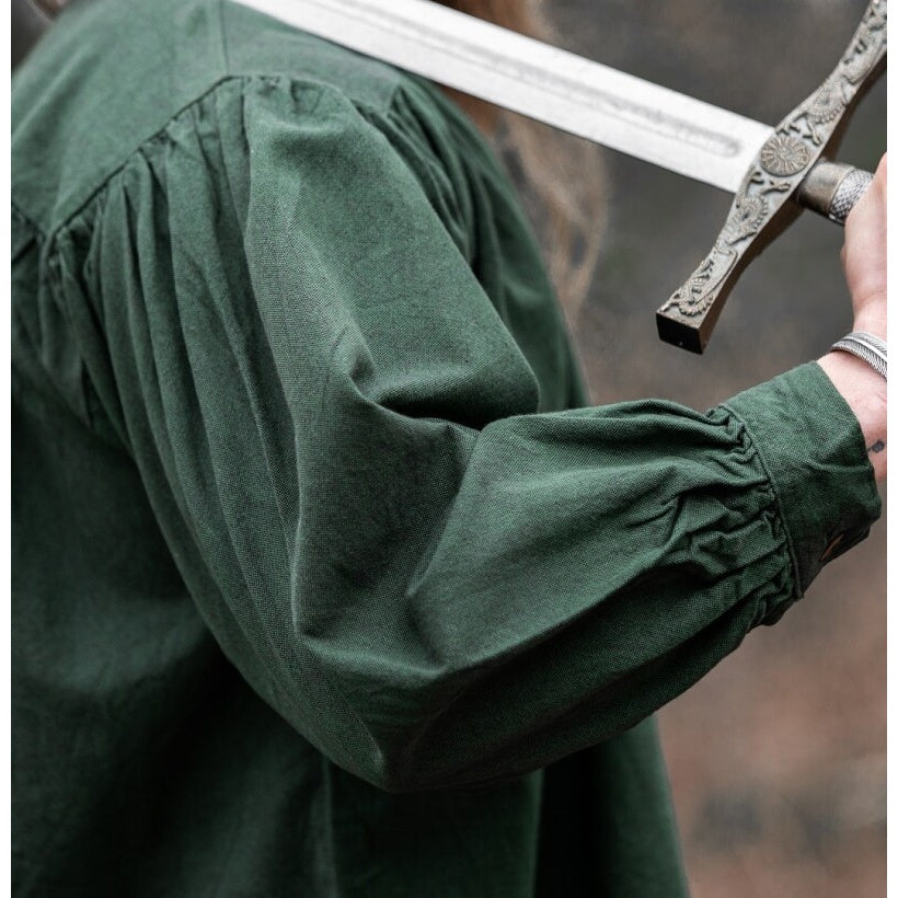 Imagen del producto Camisa medieval con cuello alto y cordones Georg verde jaspeado