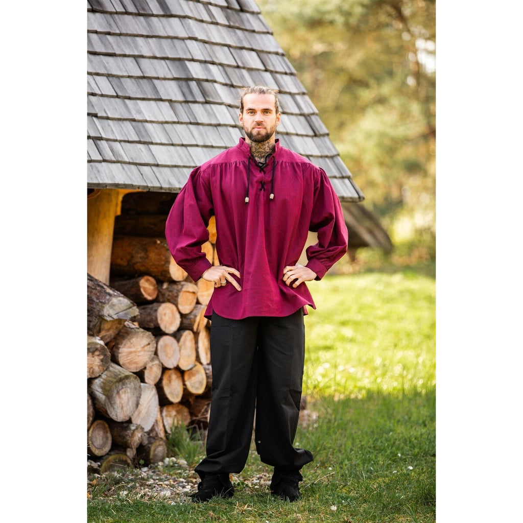Product image Medieval Stand-Up Collar Lace-Up Shirt Georg mottled red