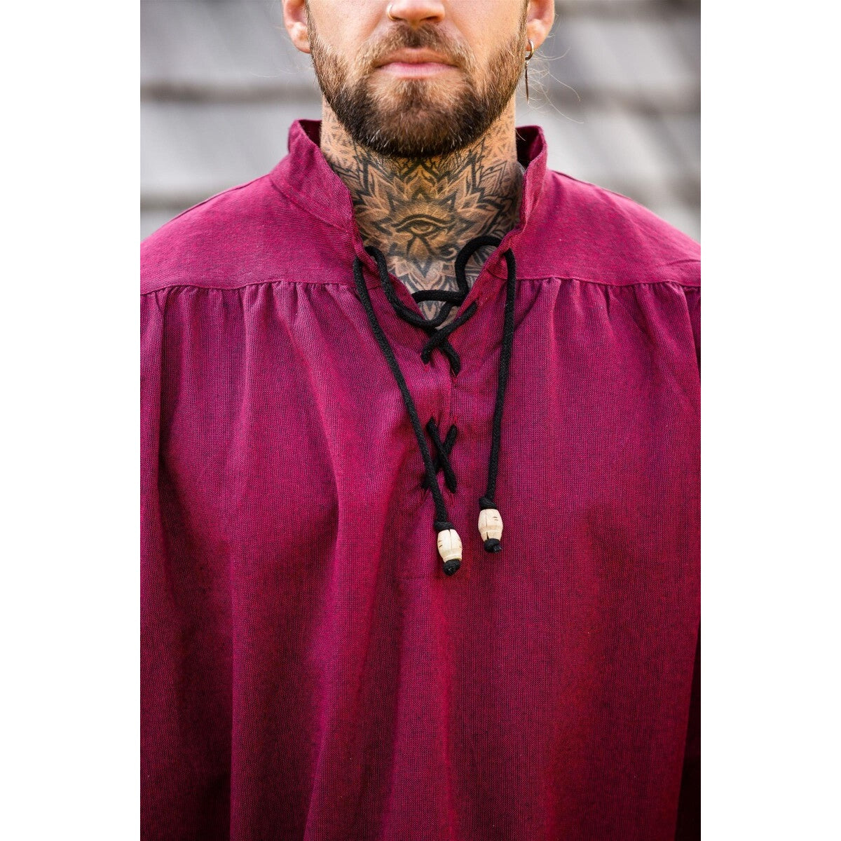 Product image Medieval Stand-Up Collar Lace-Up Shirt Georg mottled red