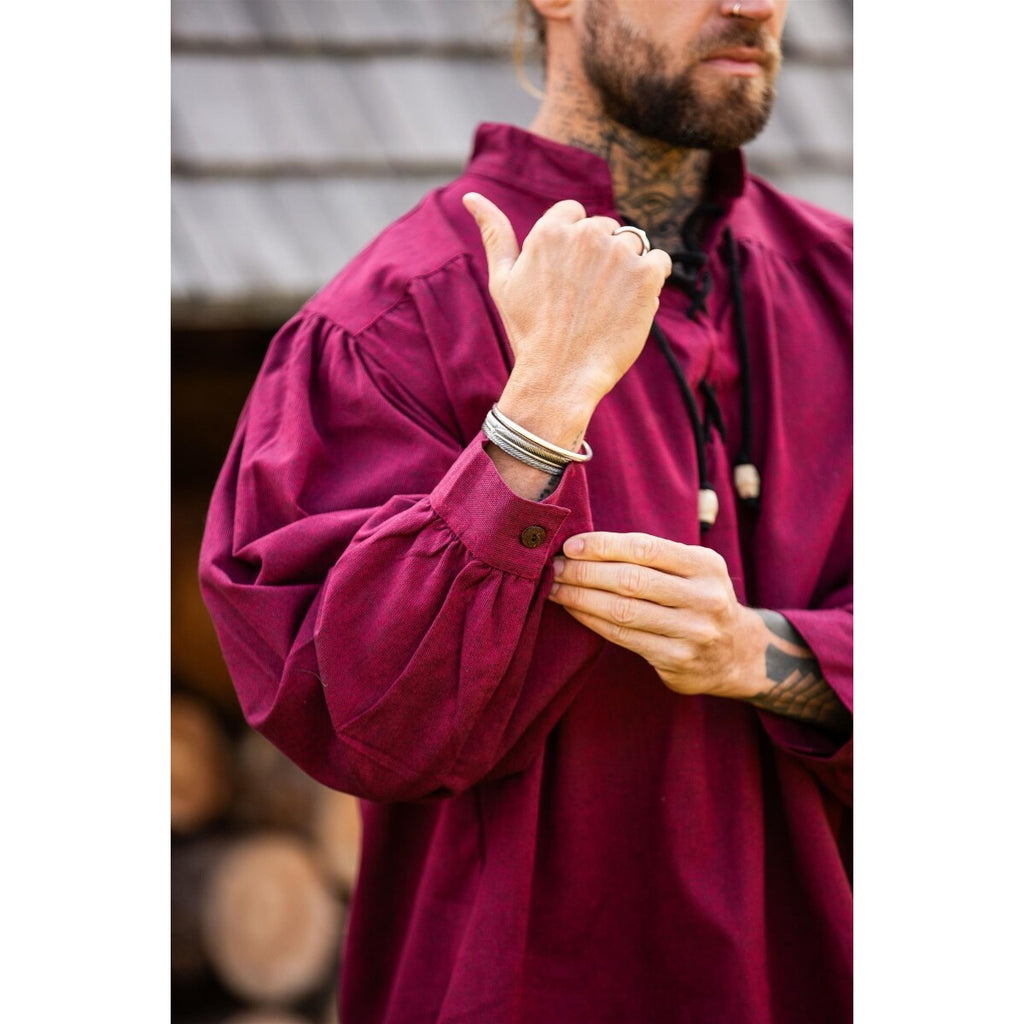 Product image Medieval Stand-Up Collar Lace-Up Shirt Georg mottled red
