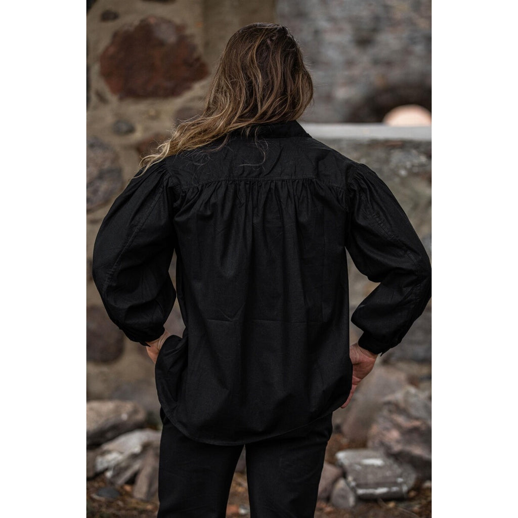 Imagen del producto Camisa medieval con cordones Georg de cuello alto negro jaspeado