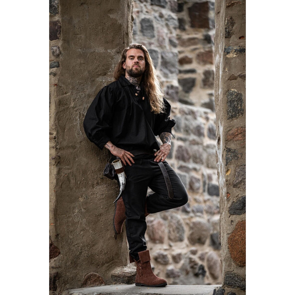 Imagen del producto Camisa medieval con cordones Georg de cuello alto negro jaspeado
