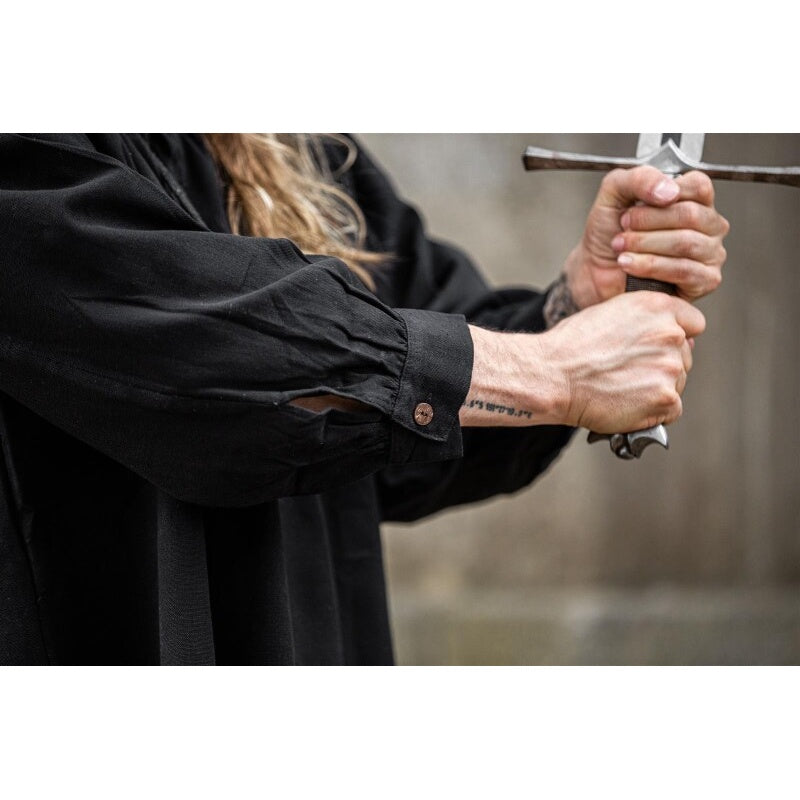 Imagen del producto Camisa medieval con cordones Georg de cuello alto negro jaspeado