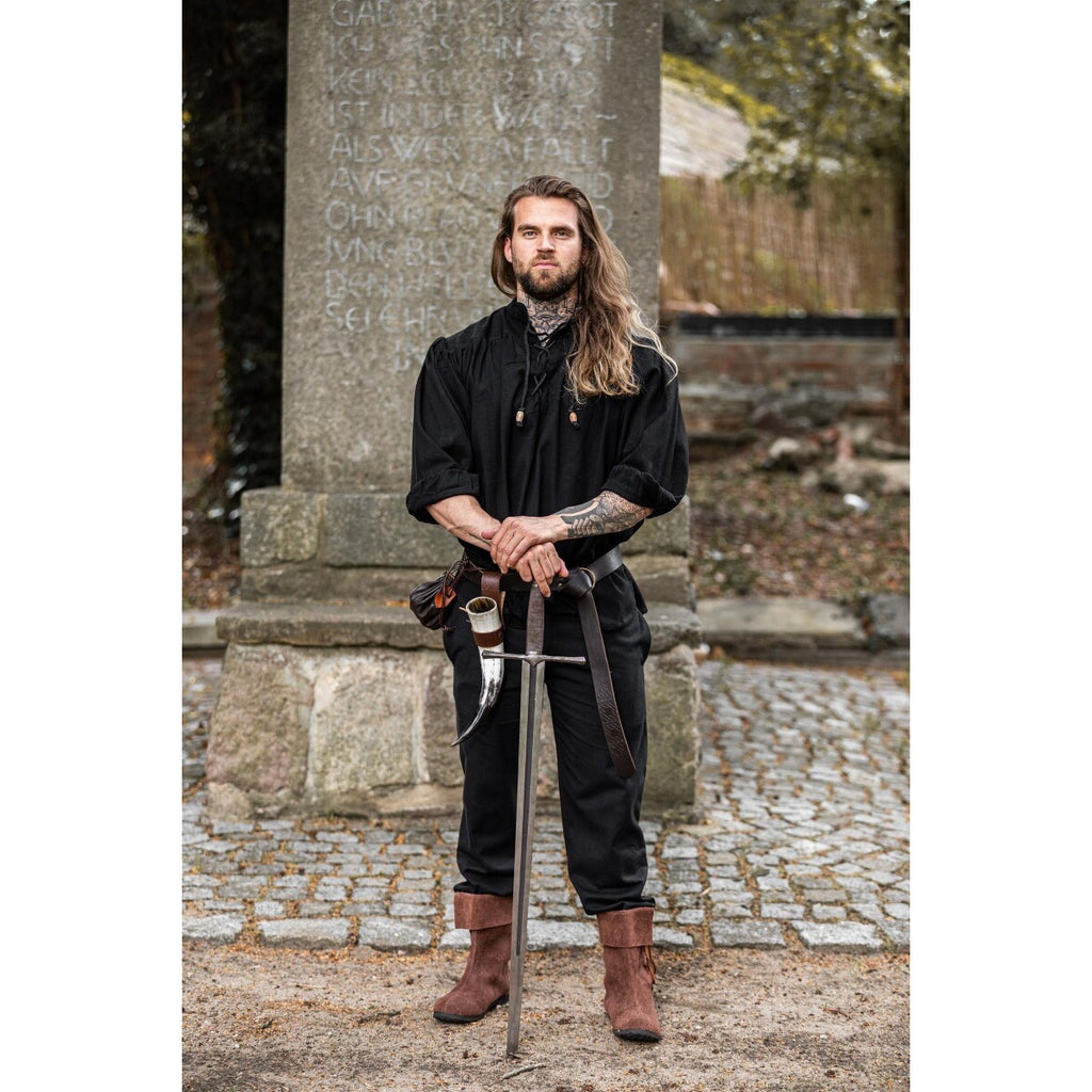 Imagen del producto Camisa medieval con cordones Georg de cuello alto negro jaspeado
