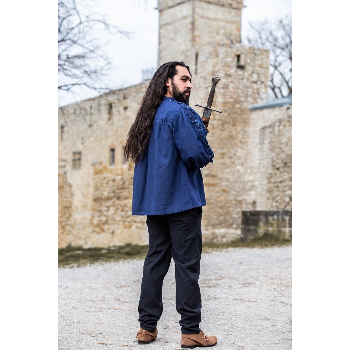 Imagen del producto Camisa medieval con cordones y ojales Adrian azul
