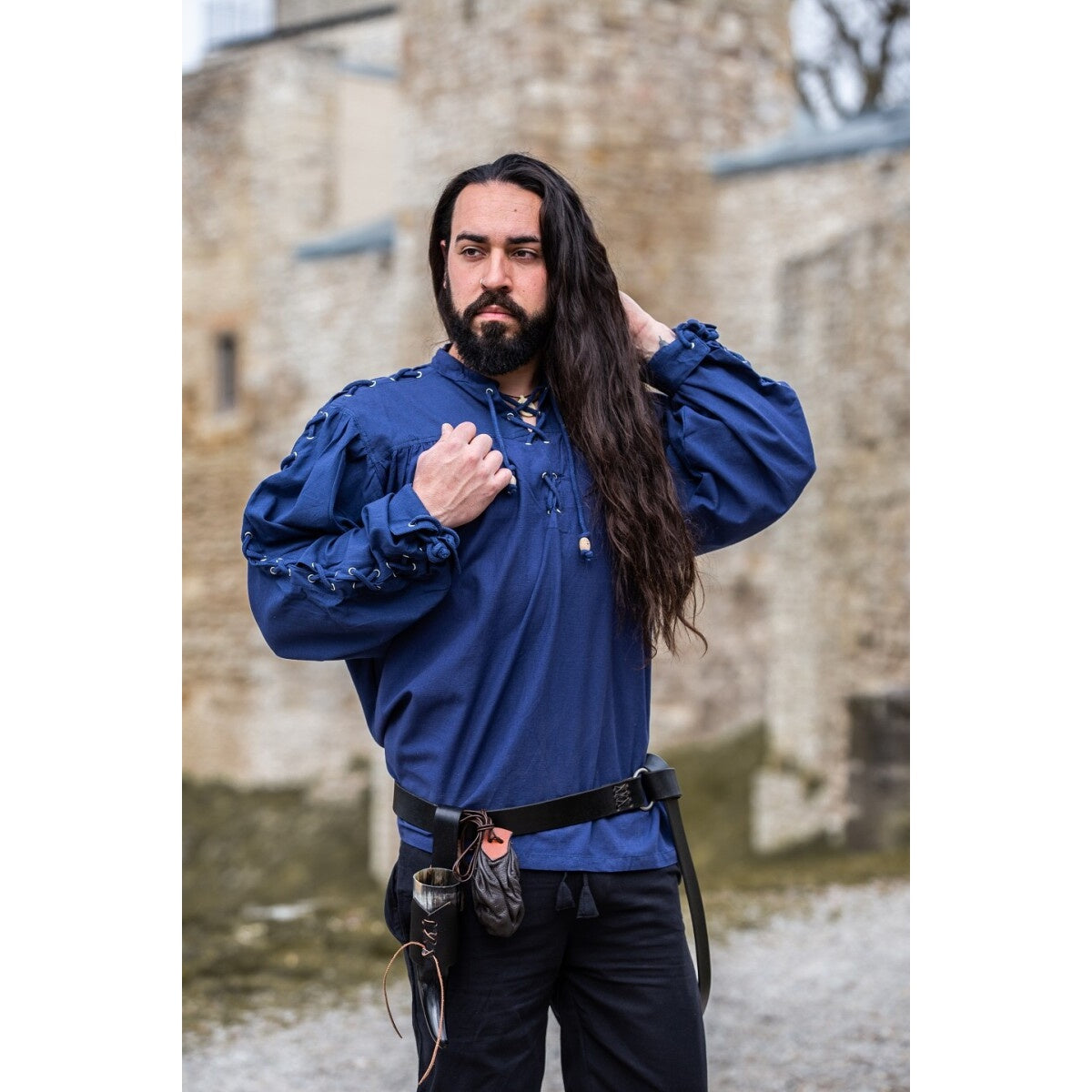 Imagen del producto Camisa medieval con cordones y ojales Adrian azul