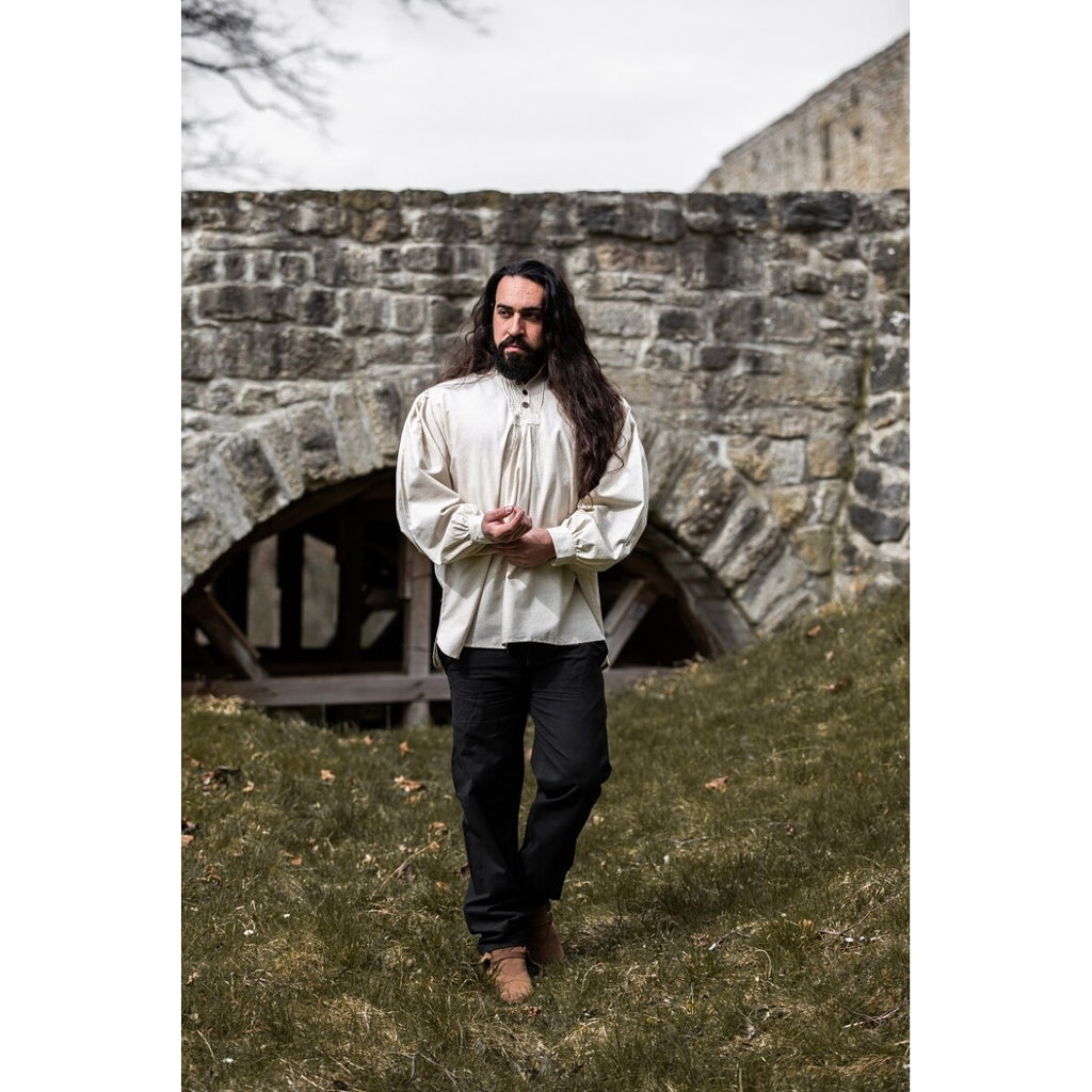 Imagen del producto Camisa medieval con jaretas y botones de madera Oswald beige