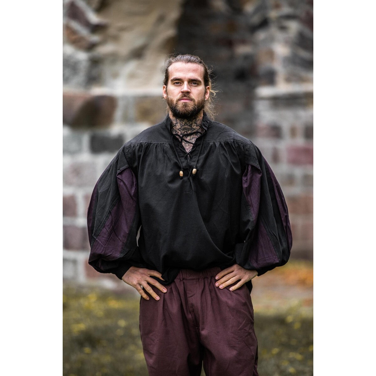 Imagen del producto Camisa de lansquenete medieval Albert negro-marrón