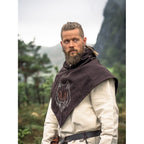 Imagen del producto Gugel medieval Tyr con bordado de lobo marrón