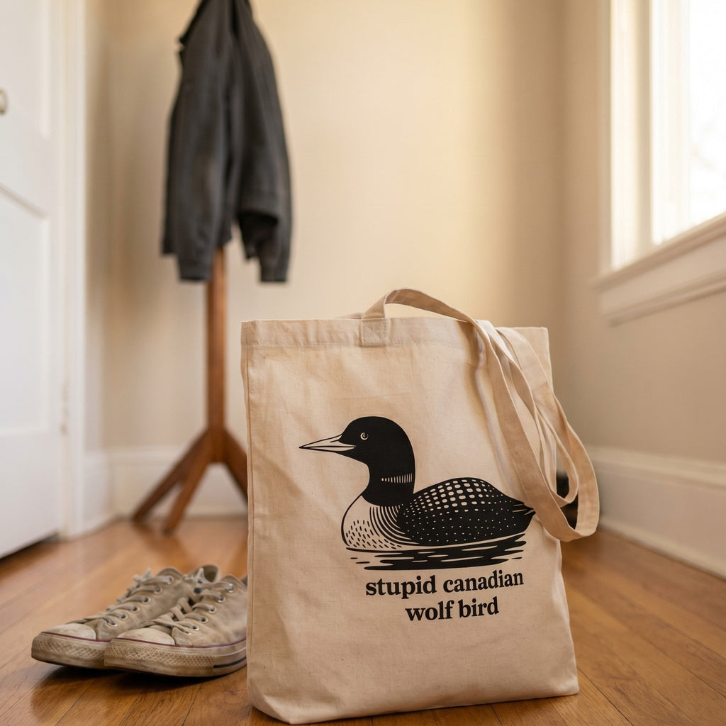 Imagen del producto Bolsa de tela Stupid Canadian Wolf Bird para fans de Heated Rivalry