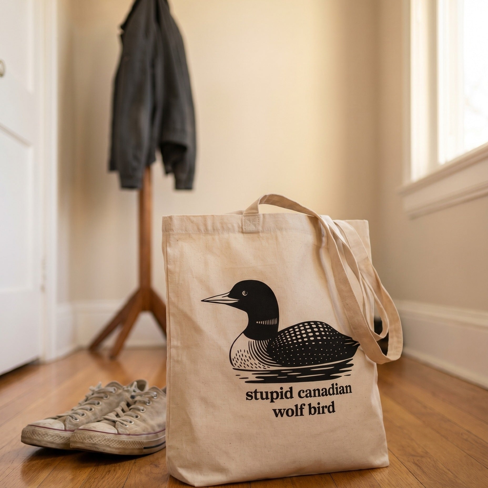 Imagen del producto Bolsa de tela Stupid Canadian Wolf Bird para fans de Heated Rivalry