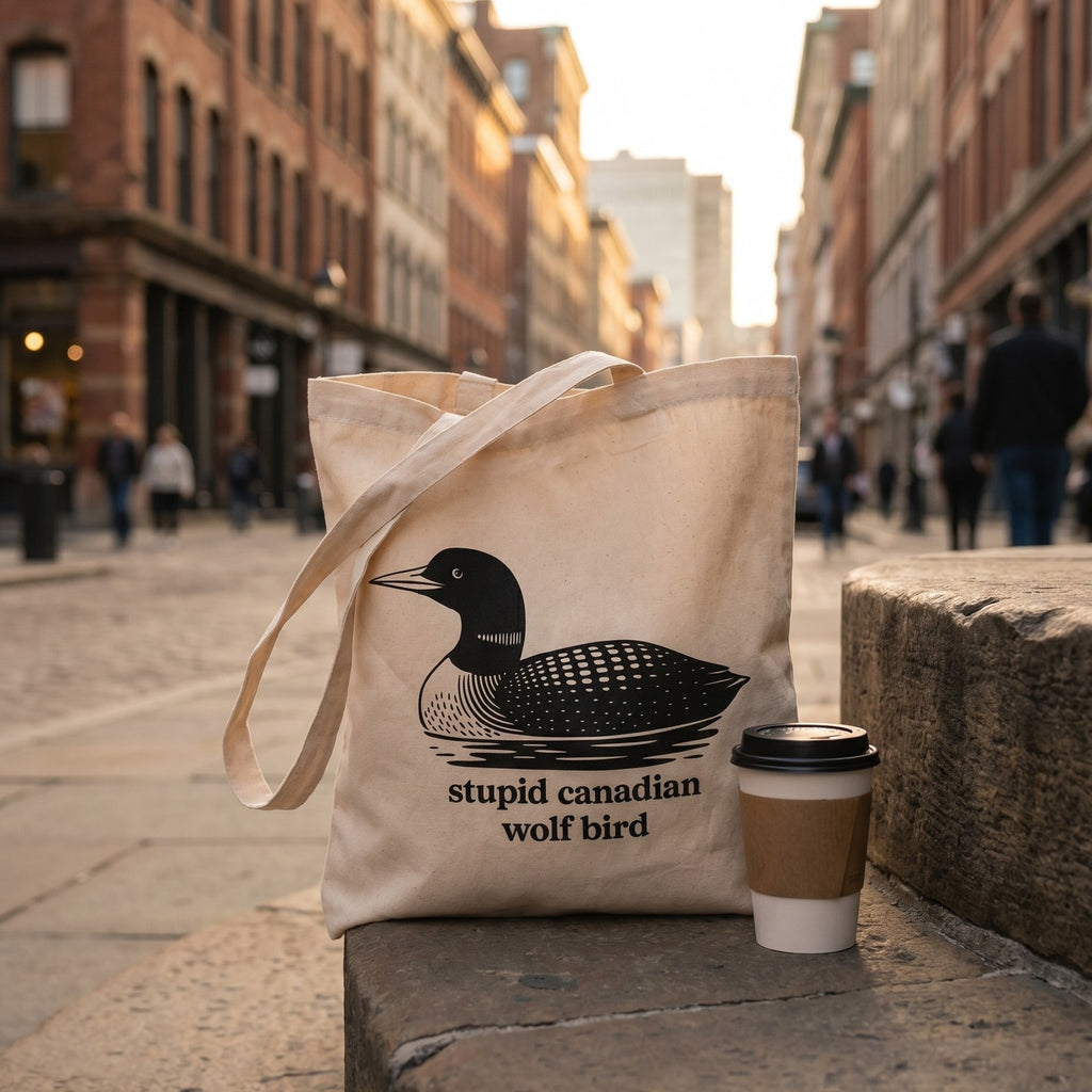 Imagen del producto Bolsa de tela Stupid Canadian Wolf Bird para fans de Heated Rivalry