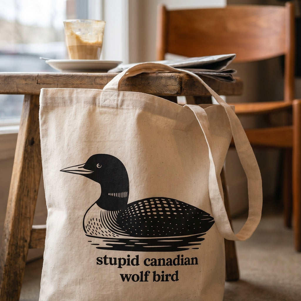 Imagen del producto Bolsa de tela Stupid Canadian Wolf Bird para fans de Heated Rivalry