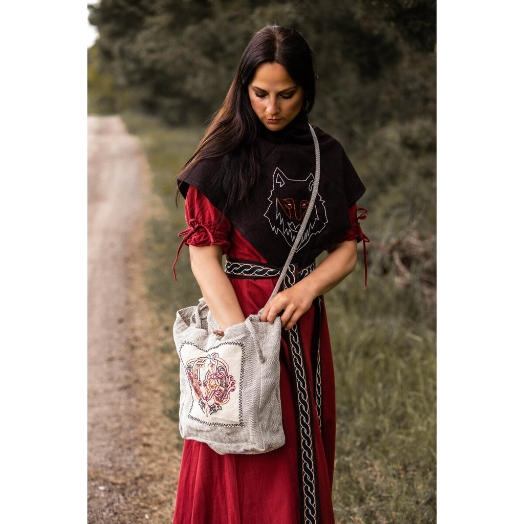 Imagen del producto Bolso bandolera medieval Tora con bordado beige