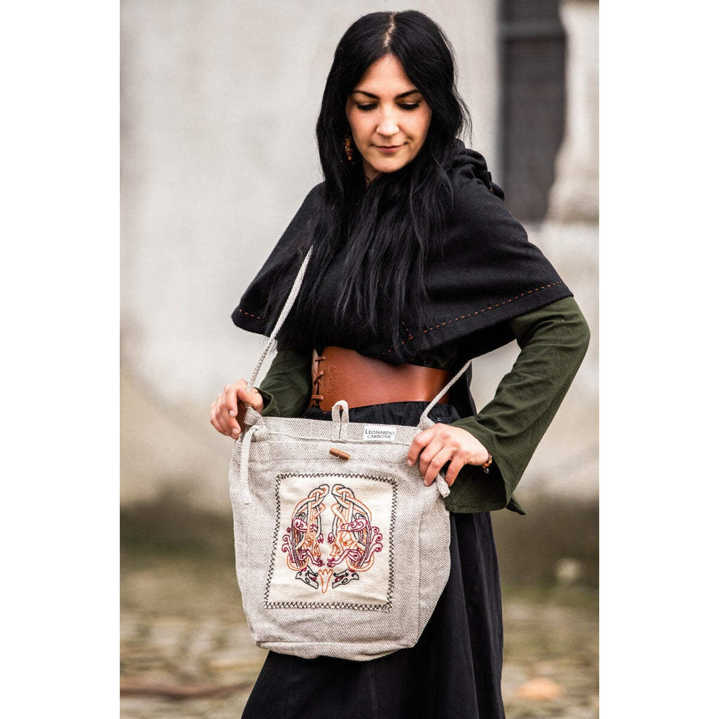 Imagen del producto Bolso bandolera medieval Tora con bordado beige