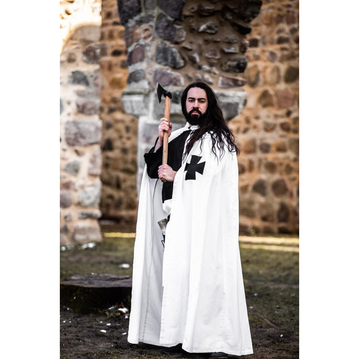 Imagen del producto Capa medieval de los Caballeros Templarios Baldwin blanco-negro