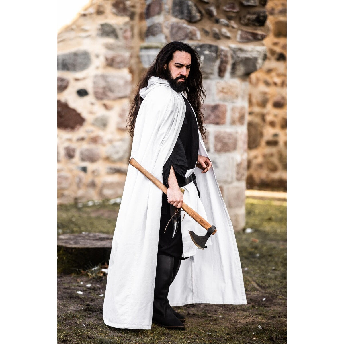 Imagen del producto Capa medieval de los Caballeros Templarios Baldwin blanco-negro