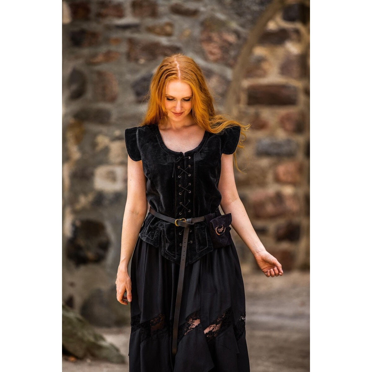 Imagen del producto Chaleco corsé medieval de terciopelo Adrienne negro