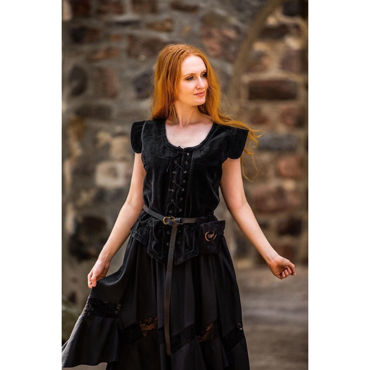 Imagen del producto Chaleco corsé medieval de terciopelo Adrienne negro