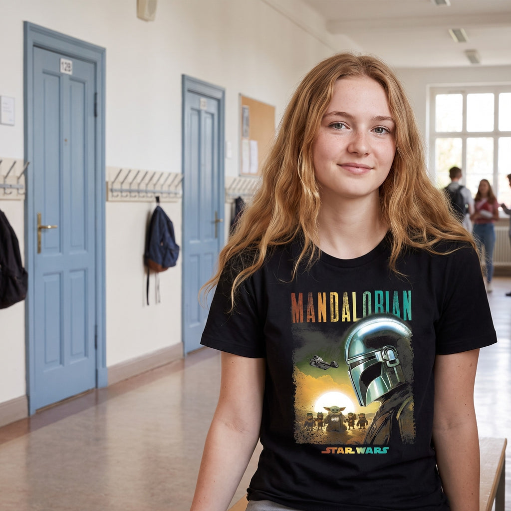 Imagen del producto Camiseta póster de Mando y Grogu negra - Star Wars The Mandalorian