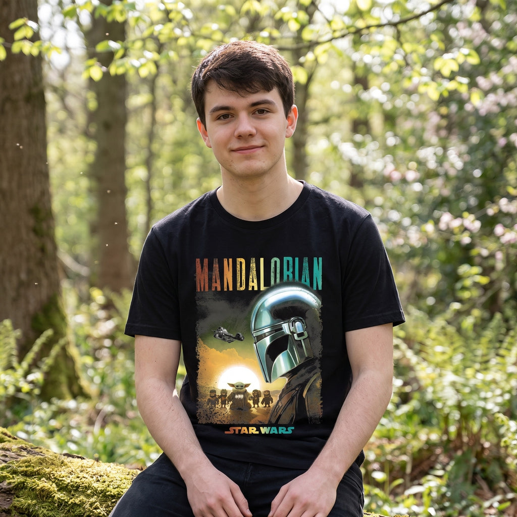 Imagen del producto Camiseta póster de Mando y Grogu negra - Star Wars The Mandalorian