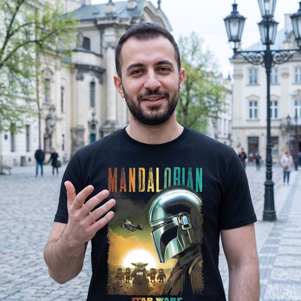 Imagen del producto Camiseta póster de Mando y Grogu negra - Star Wars The Mandalorian
