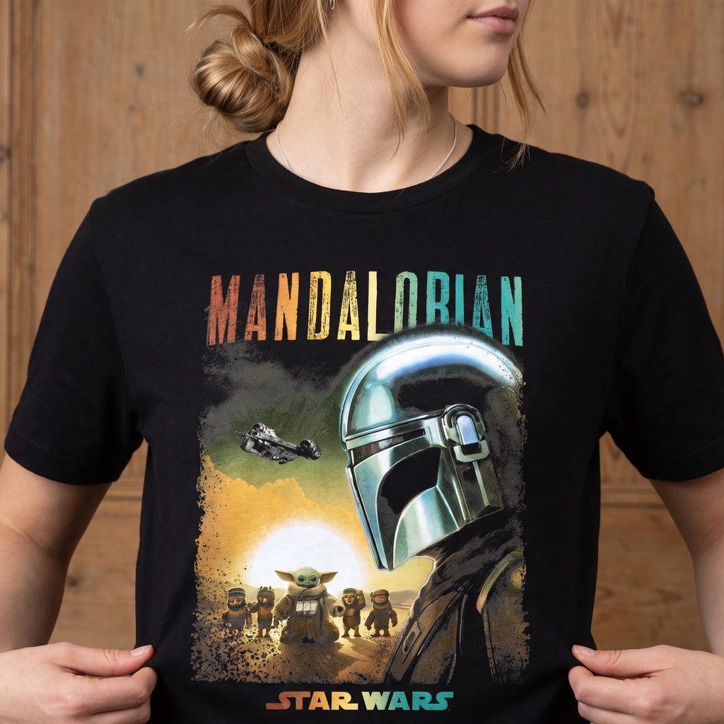 Imagen del producto Camiseta póster de Mando y Grogu negra - Star Wars The Mandalorian
