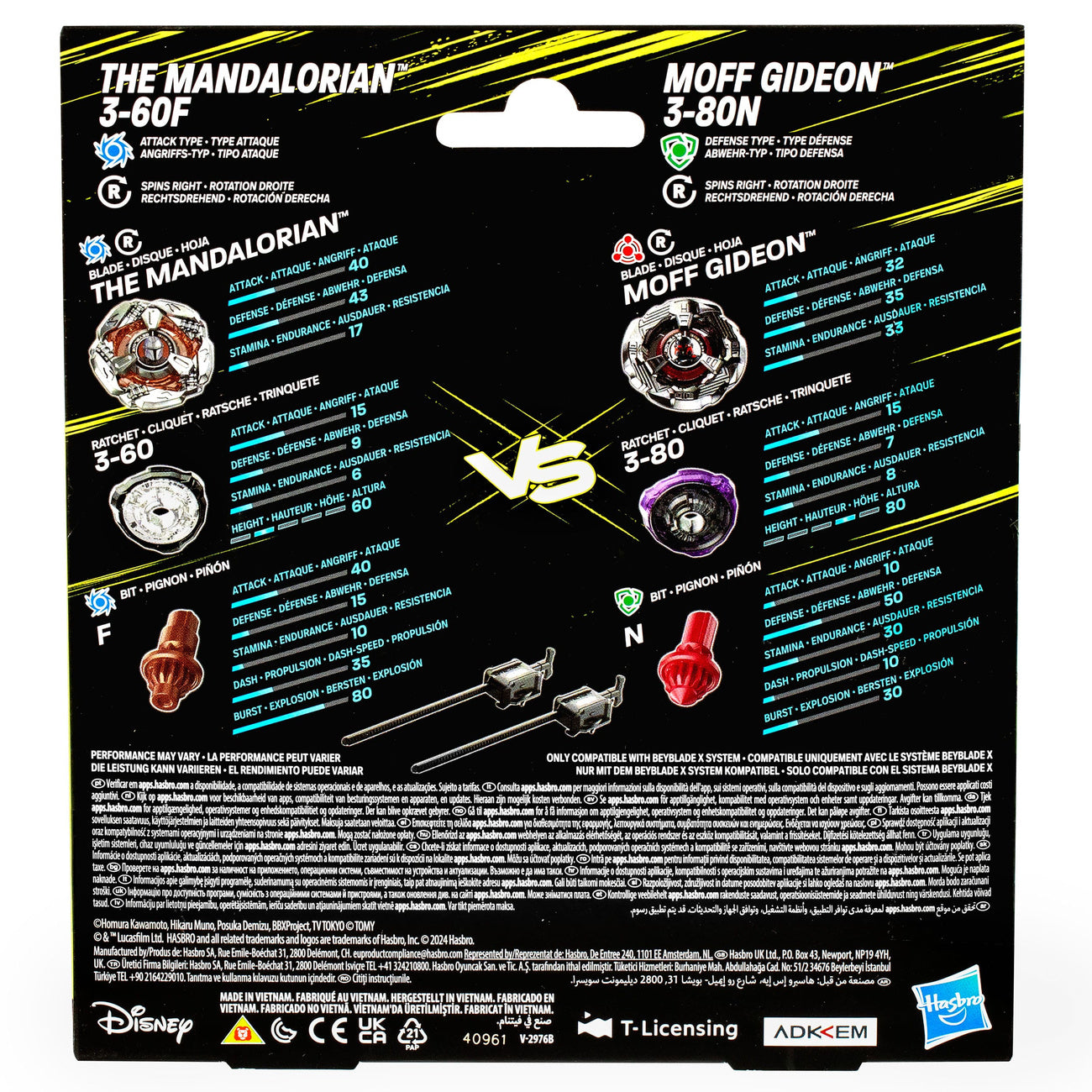 Imagen del producto Colaboración Beyblade X y Star Wars The Mandalorian 3-60F vs. Moff Gideon 3-80N