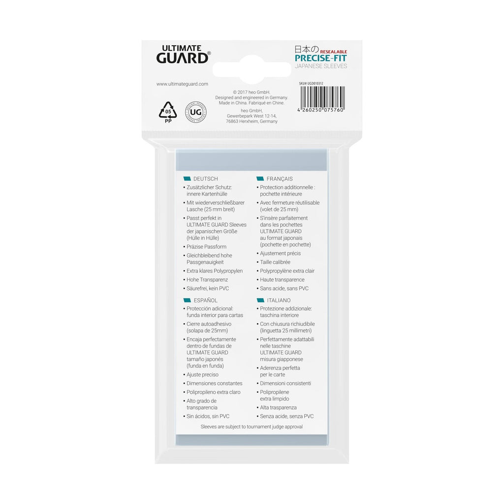 Imagen del producto Ultimate Guard Precise-Fit Sleeves Tamaño Japonés (100) - Resealable