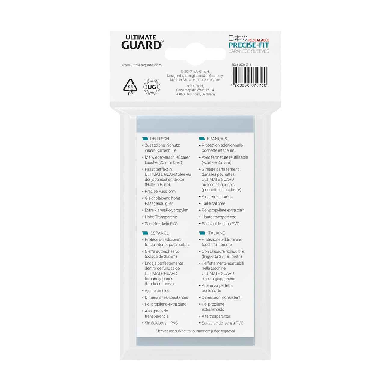 Imagen del producto Ultimate Guard Precise-Fit Sleeves Tamaño Japonés (100) - Resealable