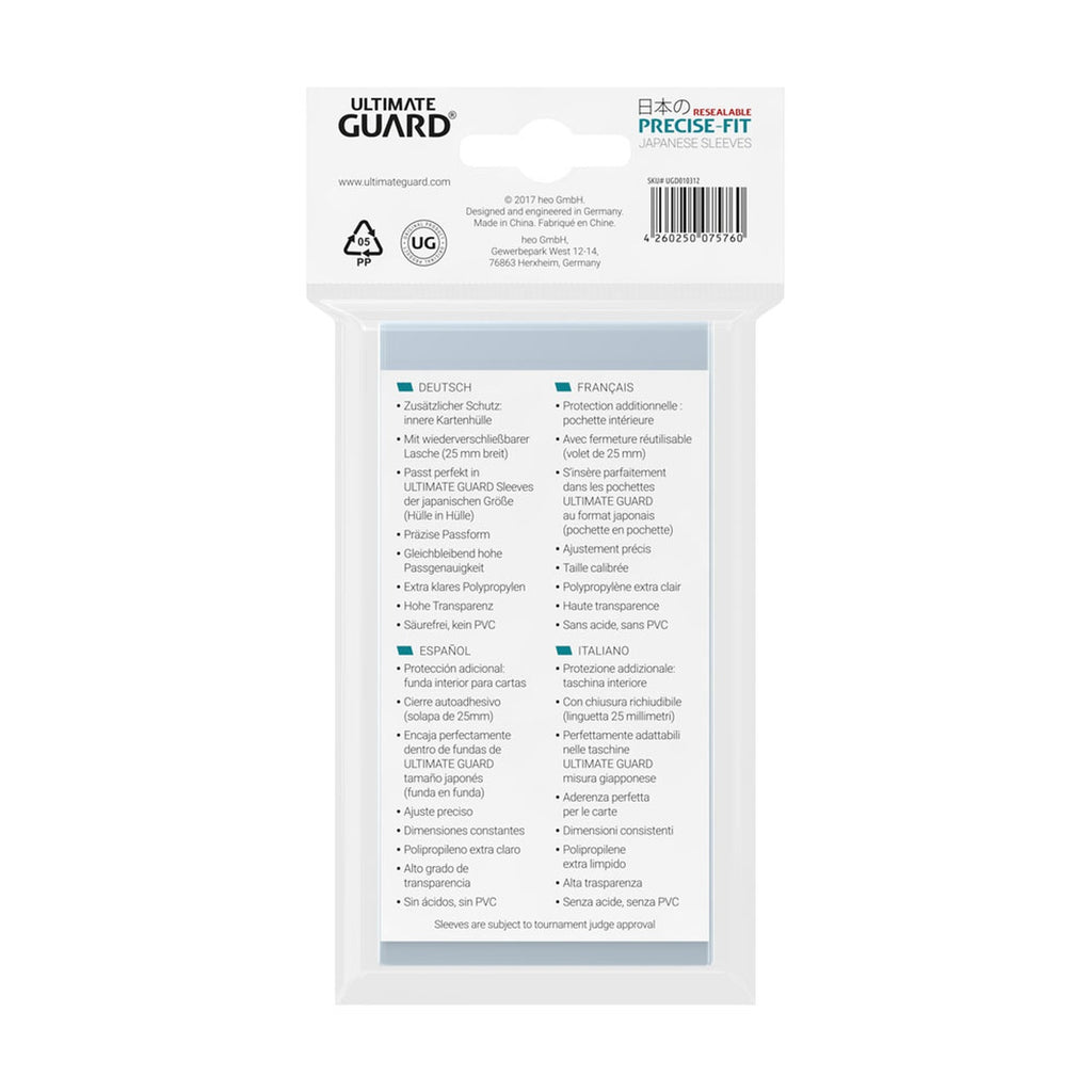 Imagen del producto Ultimate Guard Precise-Fit Sleeves Tamaño Japonés (100) - Resealable
