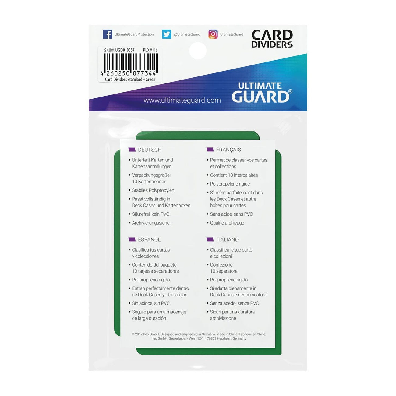 Product image Ultimate Guard Card Dividers Standard Size (10) - Green