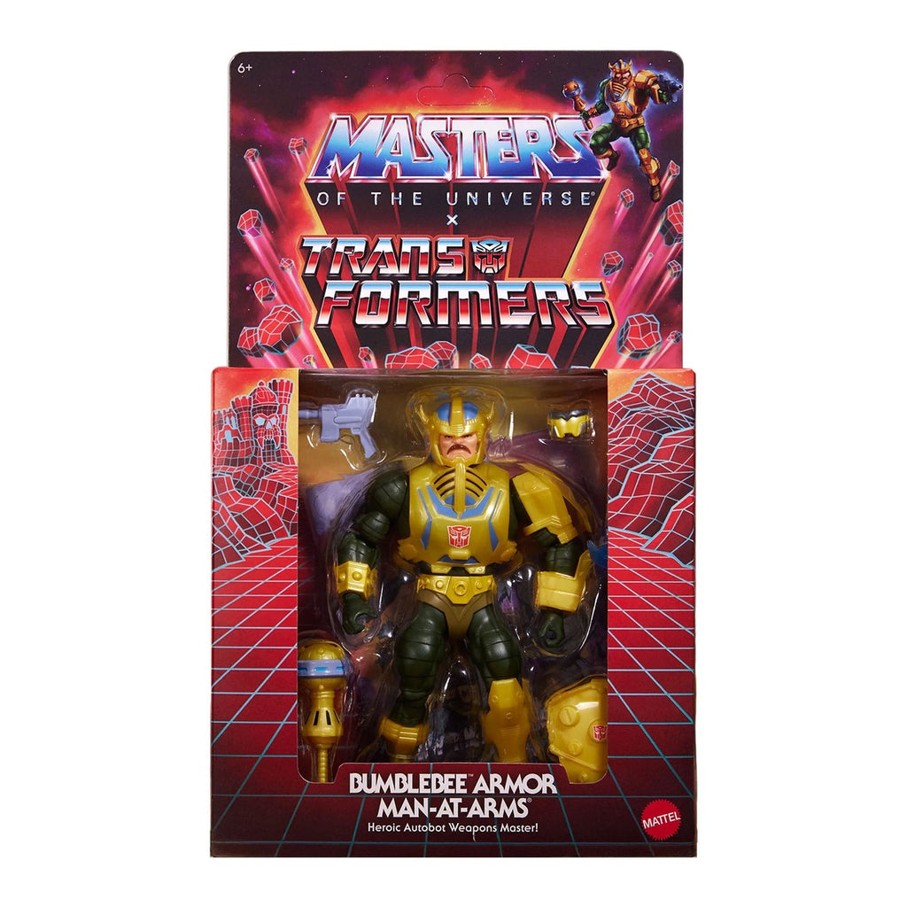 Imagen del producto Masters of the Universe x Transformers figura de acción Bumblebee Armor Man-At-Arms heo Exclusiva europea 14 cm