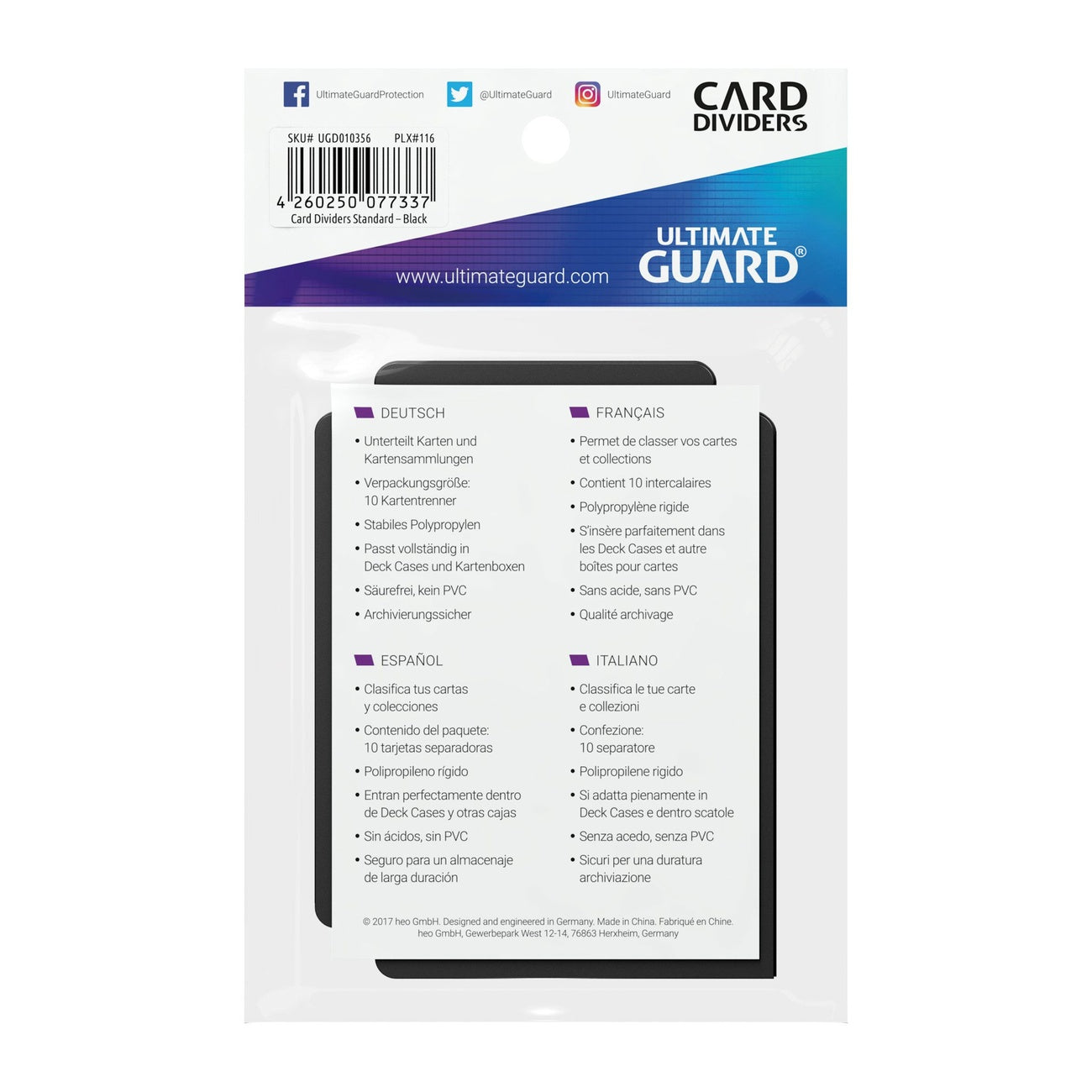 Imagen del producto Ultimate Guard Separadores de cartas Tamaño estándar (10) - Negro