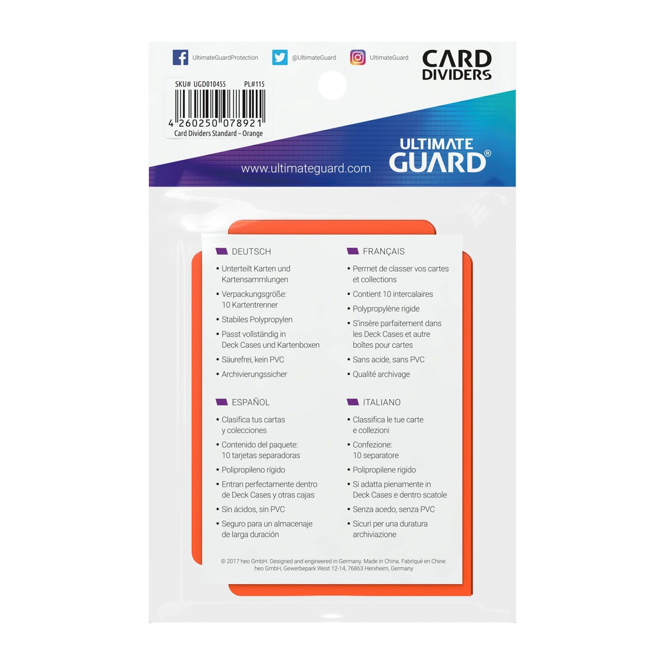 Imagen del producto Ultimate Guard Separadores de cartas tamaño estándar (10) - Naranja