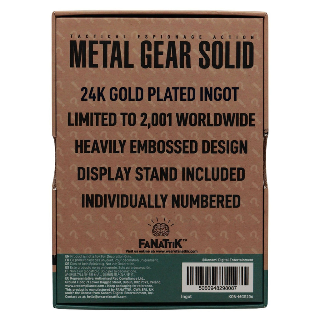 Imagen del producto Lingote metálico Metal Gear Solid 2 Raiden 24k Gold Plated Edición Limitada