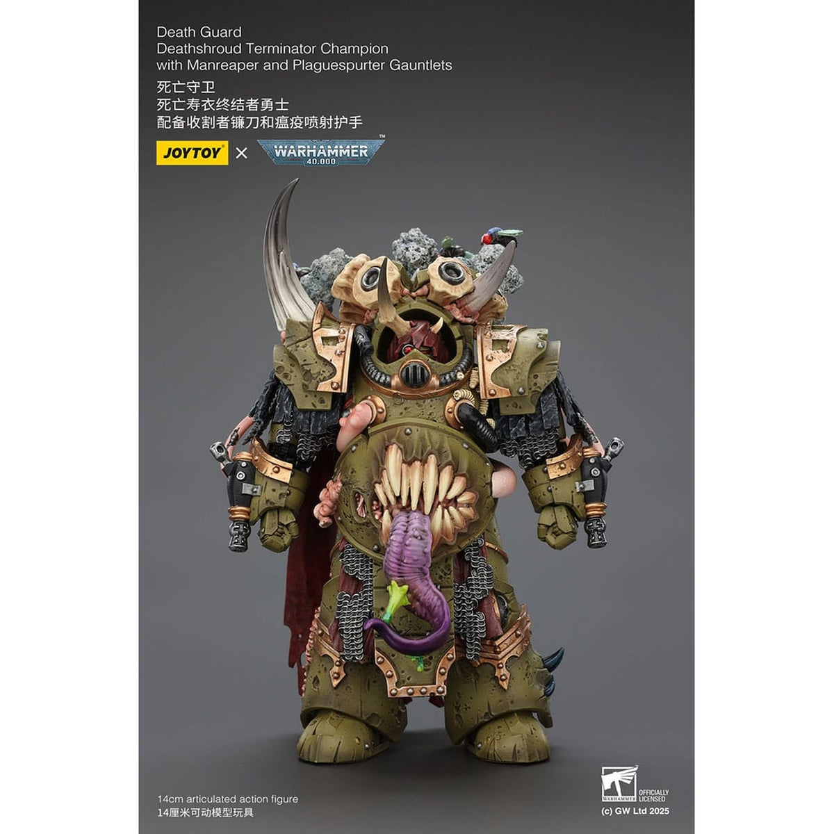 Imagen del producto Figura de acción Warhammer 40K 1/18 Death Guard Deathshroud Terminator Champion con Manreaper y Plaguespurter Gauntlets 14 cm