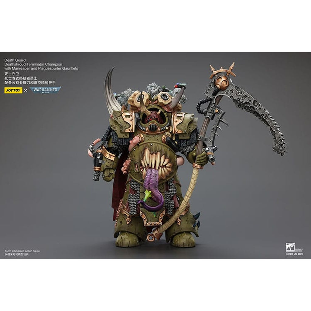 Imagen del producto Figura de acción Warhammer 40K 1/18 Death Guard Deathshroud Terminator Champion con Manreaper y Plaguespurter Gauntlets 14 cm