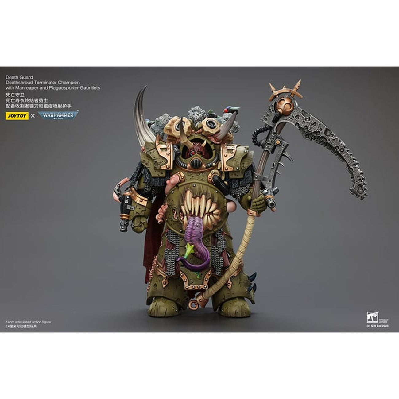 Imagen del producto Figura de acción Warhammer 40K 1/18 Death Guard Deathshroud Terminator Champion con Manreaper y Plaguespurter Gauntlets 14 cm