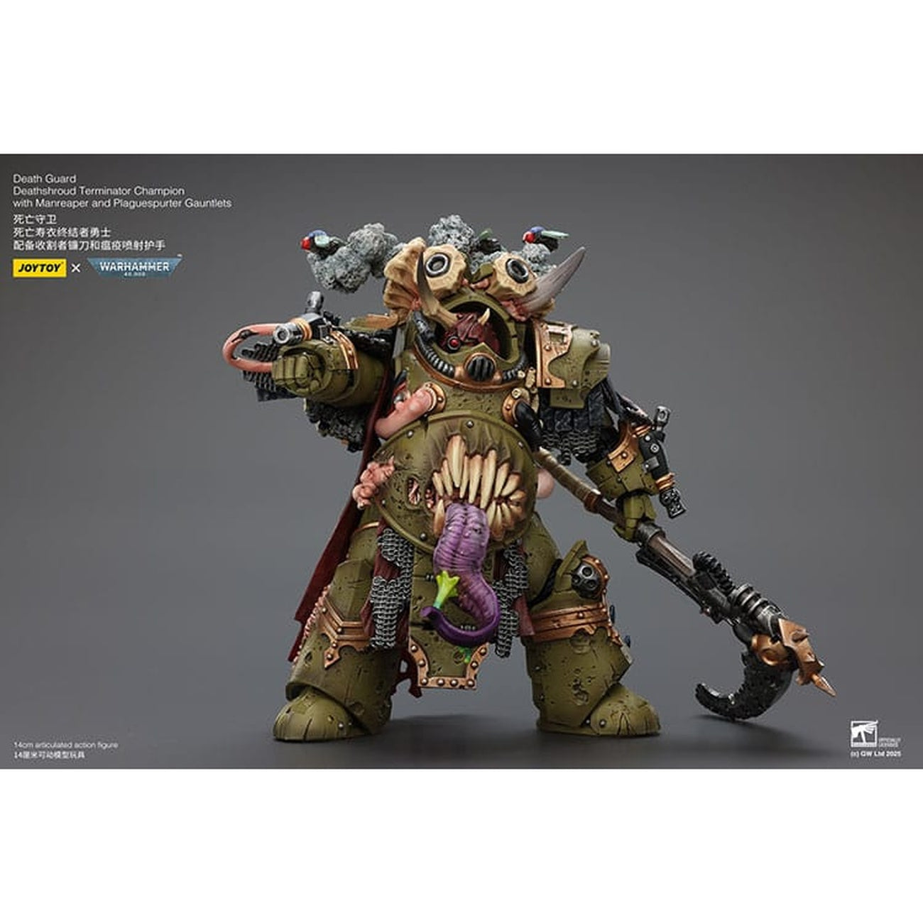 Imagen del producto Figura de acción Warhammer 40K 1/18 Death Guard Deathshroud Terminator Champion con Manreaper y Plaguespurter Gauntlets 14 cm