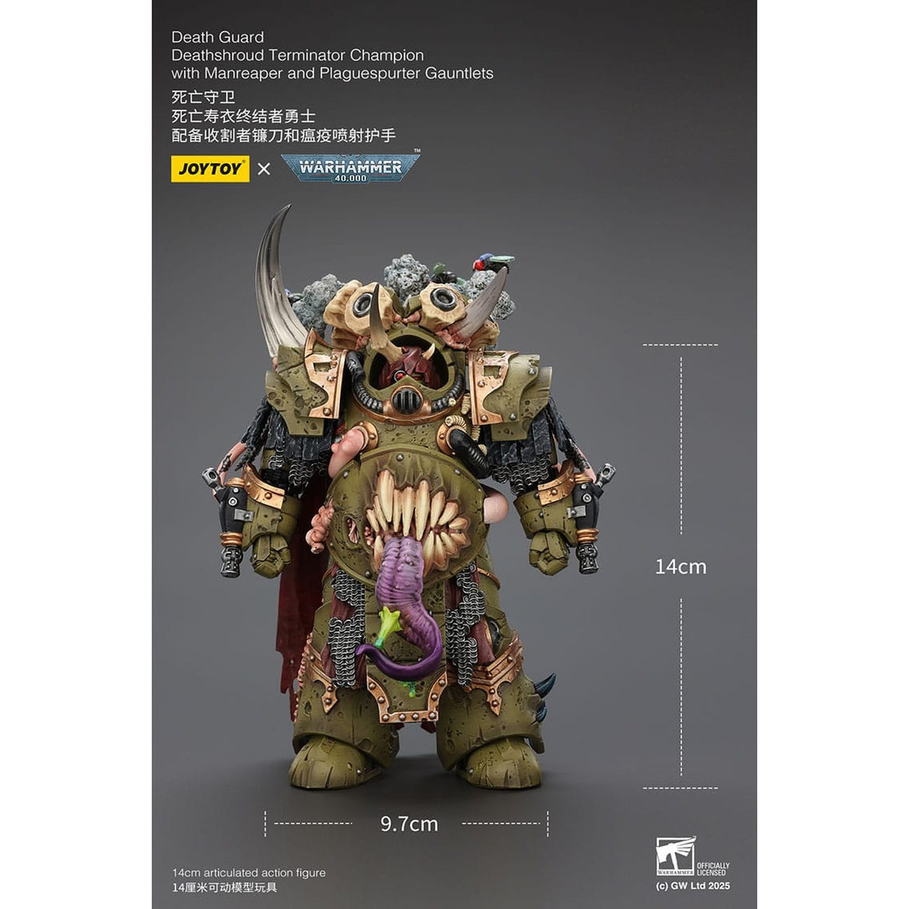 Imagen del producto Figura de acción Warhammer 40k 1/18 Death Guard Deathshroud Terminator 1 con Manreaper y Plaguespurter Gauntlet 14 cm