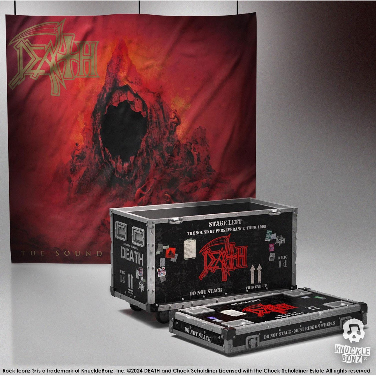 Imagen del producto Death Rock Ikonz On Tour Estatua Road Case y Fondo de Escenario Set The Sound of Perseverance Tour 1998