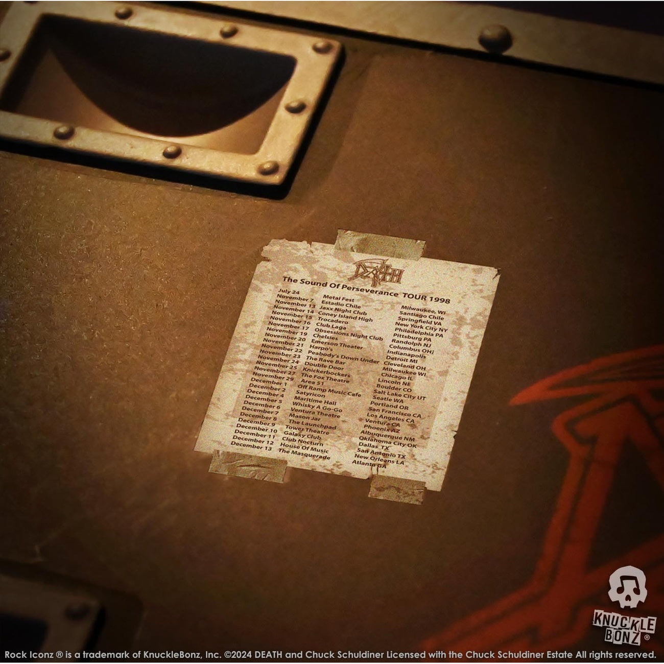 Imagen del producto Death Rock Ikonz On Tour Estatua Road Case y Fondo de Escenario Set The Sound of Perseverance Tour 1998