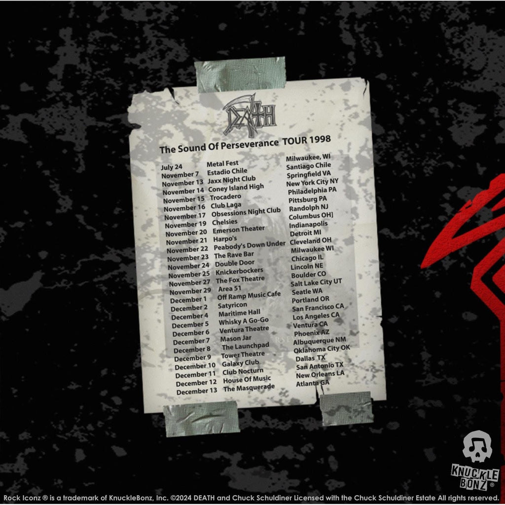 Imagen del producto Death Rock Ikonz On Tour Estatua Road Case y Fondo de Escenario Set The Sound of Perseverance Tour 1998