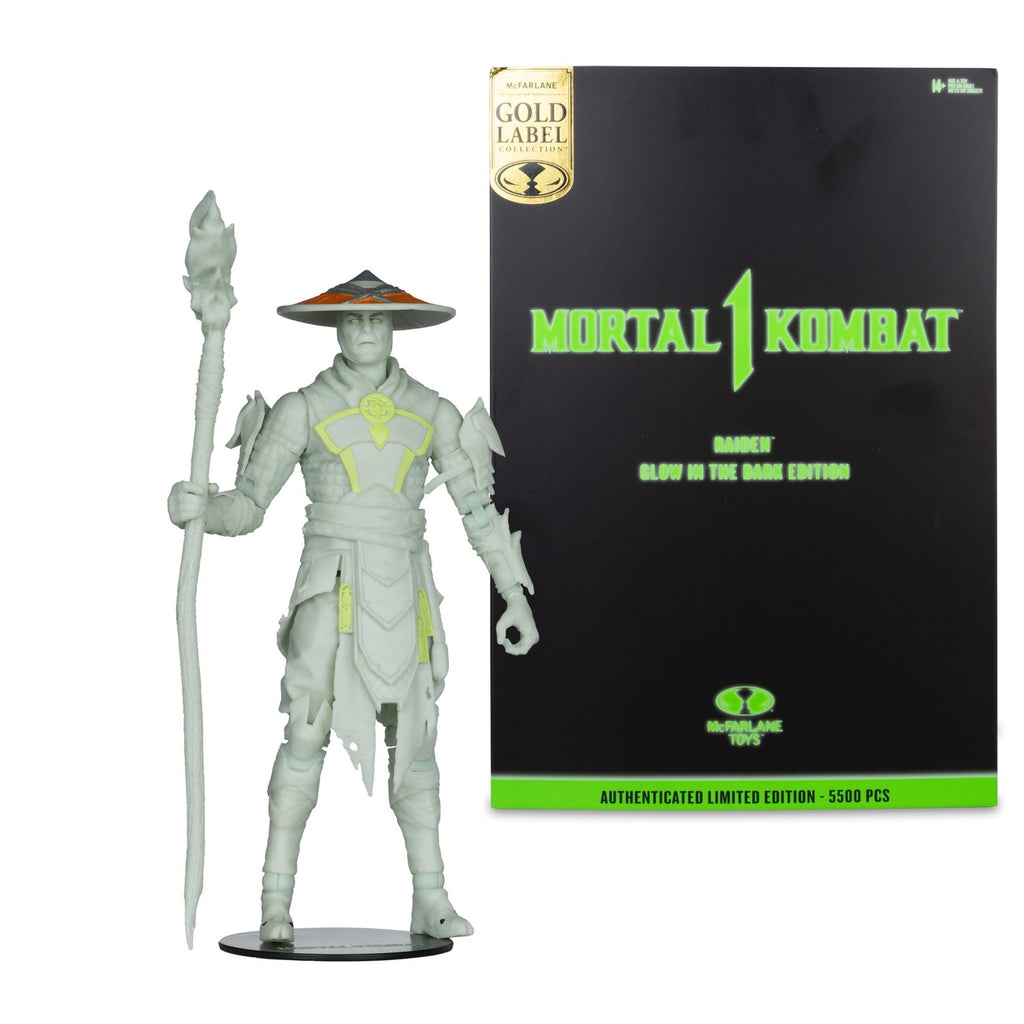 Imagen del producto Figura de acción Mortal Kombat Glow in the Dark Edition Raiden (Gold Label) 18 cm