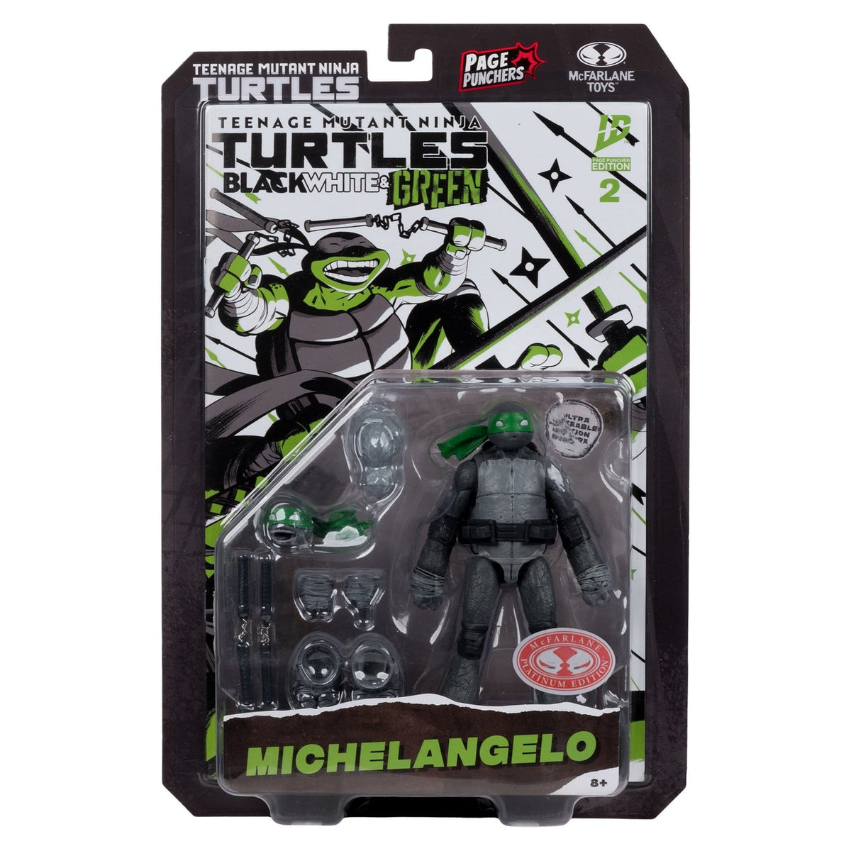 Imagen del producto Teenage Mutant Ninja Turtles Page Punchers figura de acción Michelangelo (Black White & Green) (Red Platinum Edition) 13 cm