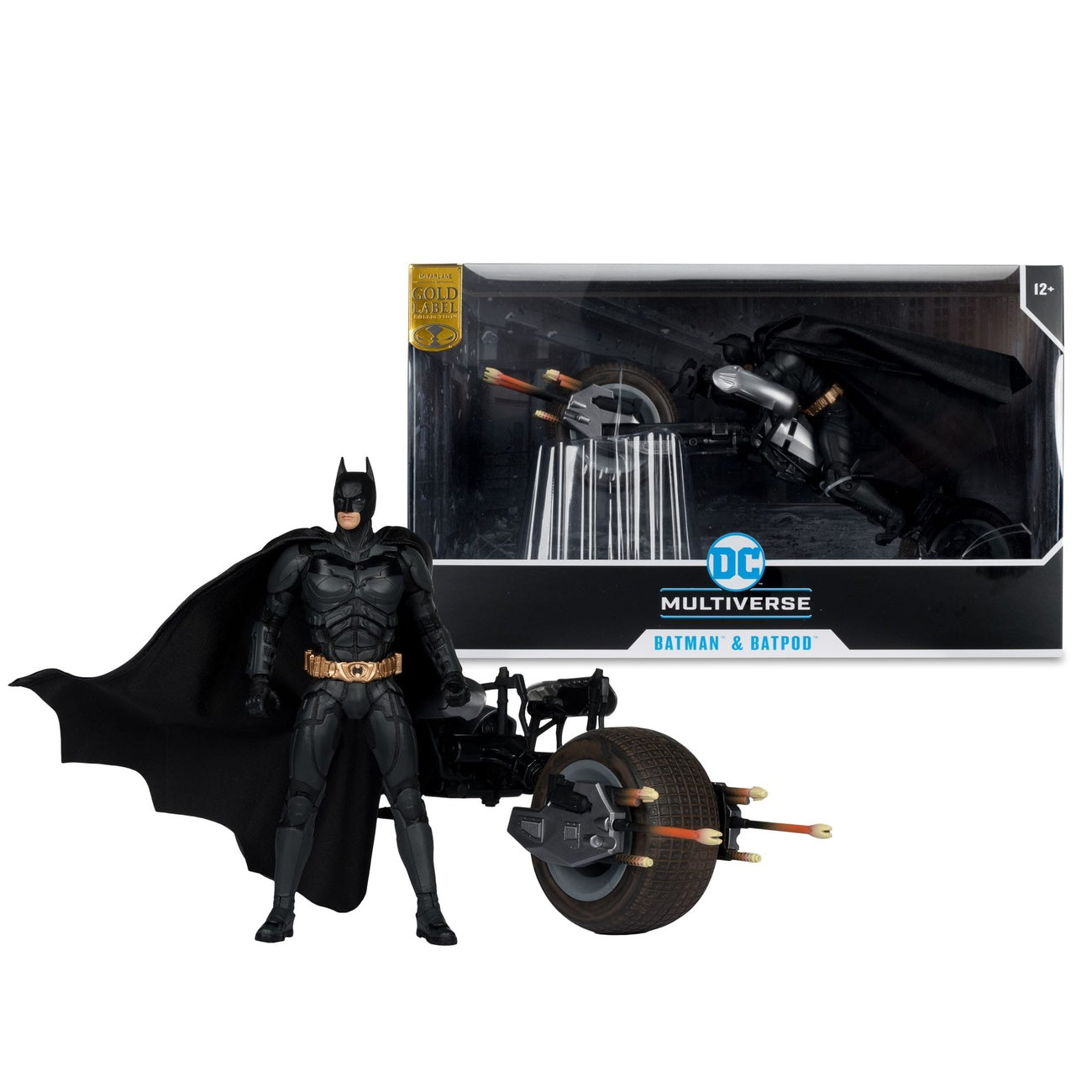 Imagen del producto The Dark Knight DC Multiverse figura de acción con vehículo Batman & The Batpod 18 cm